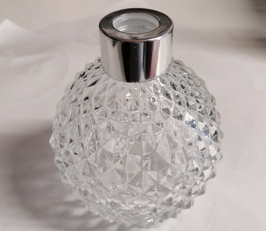 Glass reed diffuser clear crystal with chrome stopper neck